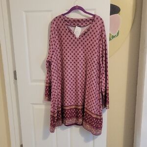 Roxy's Rascals Bohemian vneck Maroon and Gold Tunic Dress Sz3X